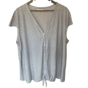 Max Studio Women Preppy Nautical Striped Button Front Tie‎ Hem Top Size 3X Coast